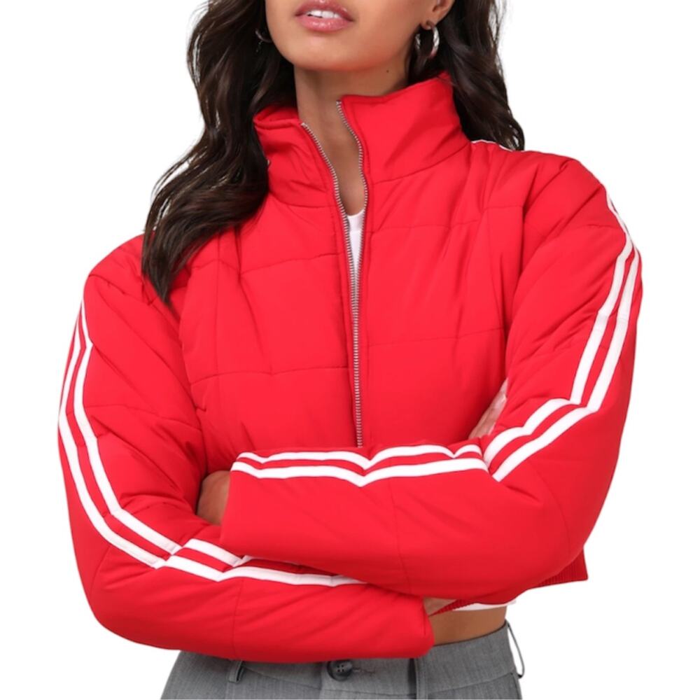 Lulus Red Quilted Cropped Puffer Jacket Size S